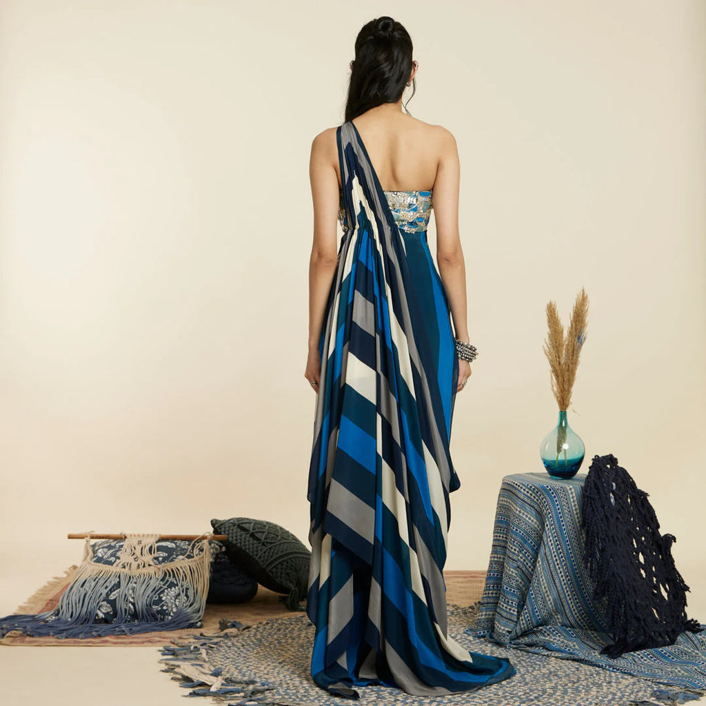 Shop Teal Saree Gown With Embroidery for Women Online from India's Luxury  Designers 2024